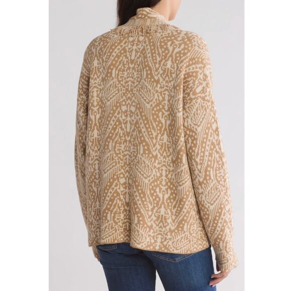 Lucky Brand Fringe Boho Western Shawl Collar Jacquard Knit Cardigan NWT XS - Picture 2 of 12